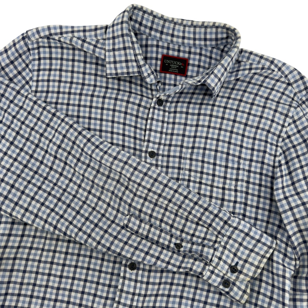 UNTUCKit Mens Medium Slim Fit Blue Gingham Flannel Button Down Shirt Long Sleeve
